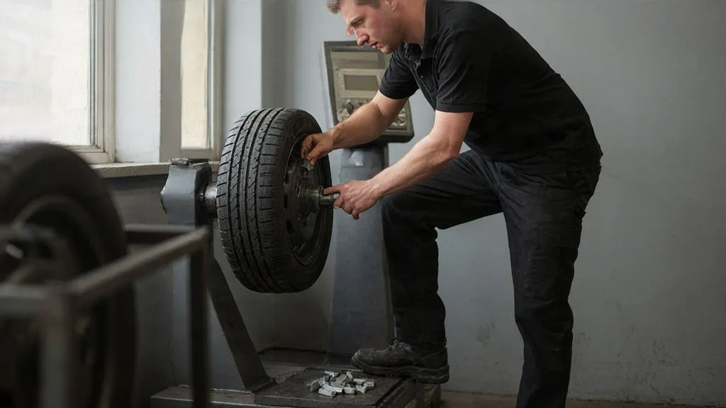 Wheel on an electronic wheel balancer